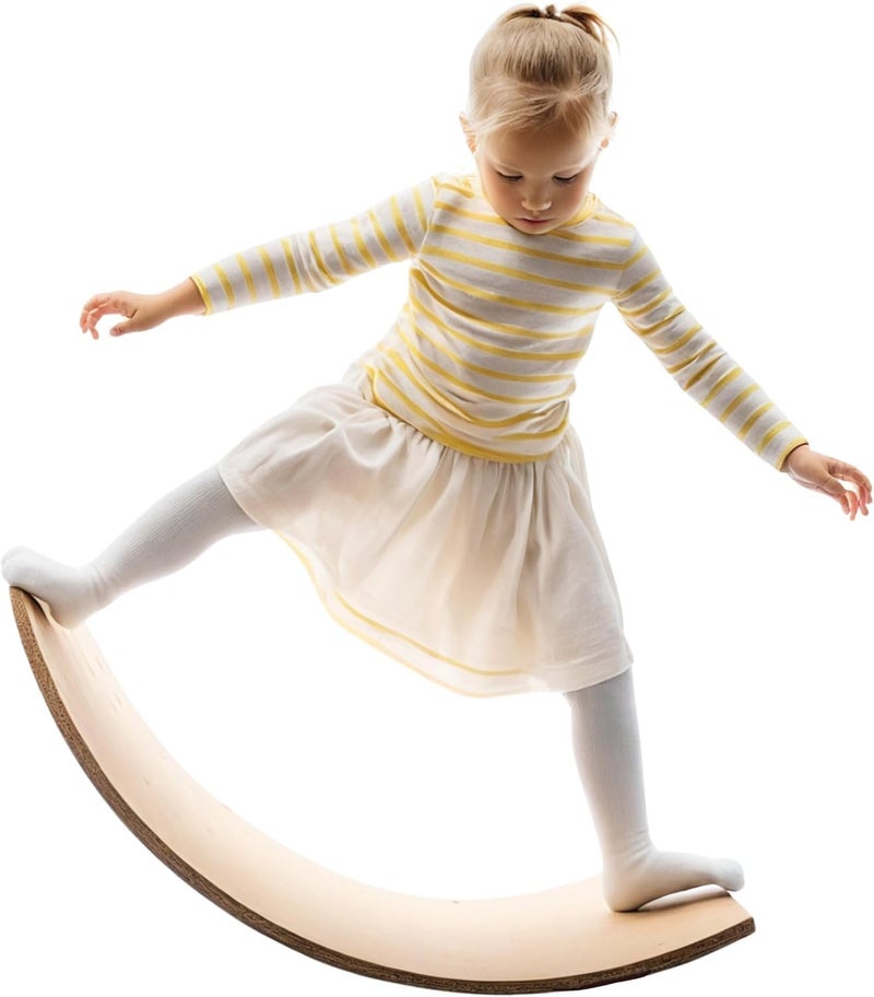 Giggle & Play 36" Wooden Balance Board – Natural Curvy Wobble Board for Kids, Toddlers & Adults, Montessori Rocker Toy, Yoga Trainer for Office, Home, Classroom Use - Image 1